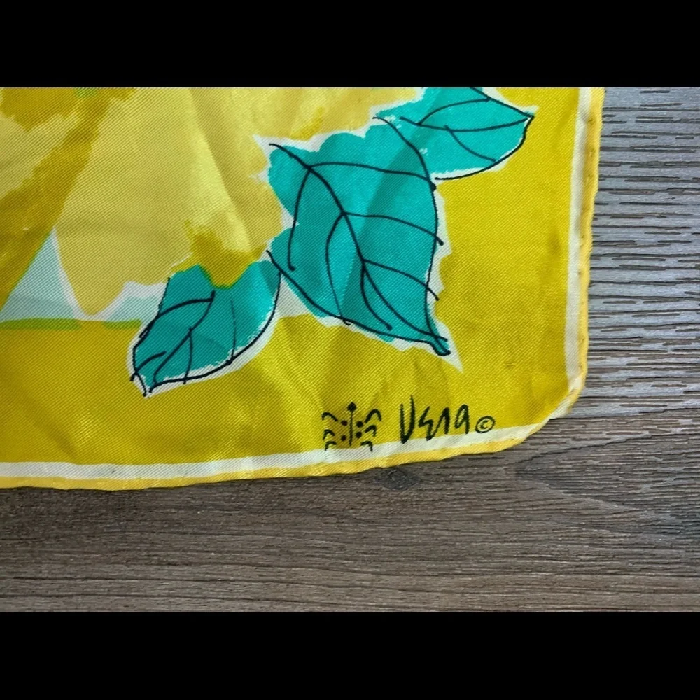 Yellow Floral Scarf with Teal Leaves